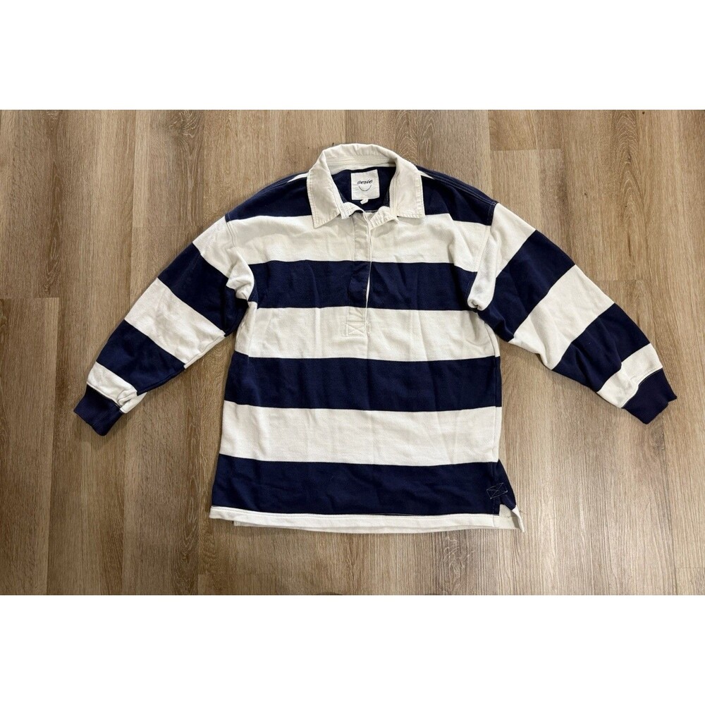 Aerie Striped Rugby Polo Oversized Womens Top Size Small Fall Preppy Casual